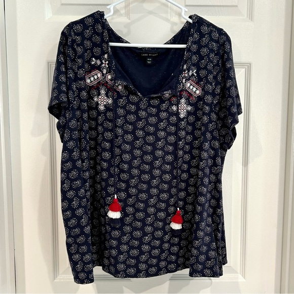 Lane Bryant Embroidered Tassel Boho Blouse Plus Size 18/20 Short Sleeve Peasant - Picture 6 of 15